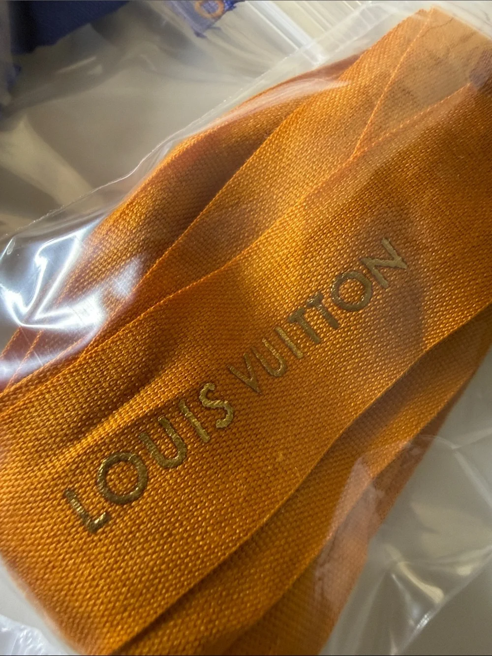 250 inches of Louis Vuitton Blue and Orange Logo Ribbons for gifting crafting